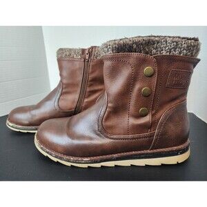 Muk Luks Boots Womens Size 9 Hope Side Zip Ankle Bootie Brown Faux Leather